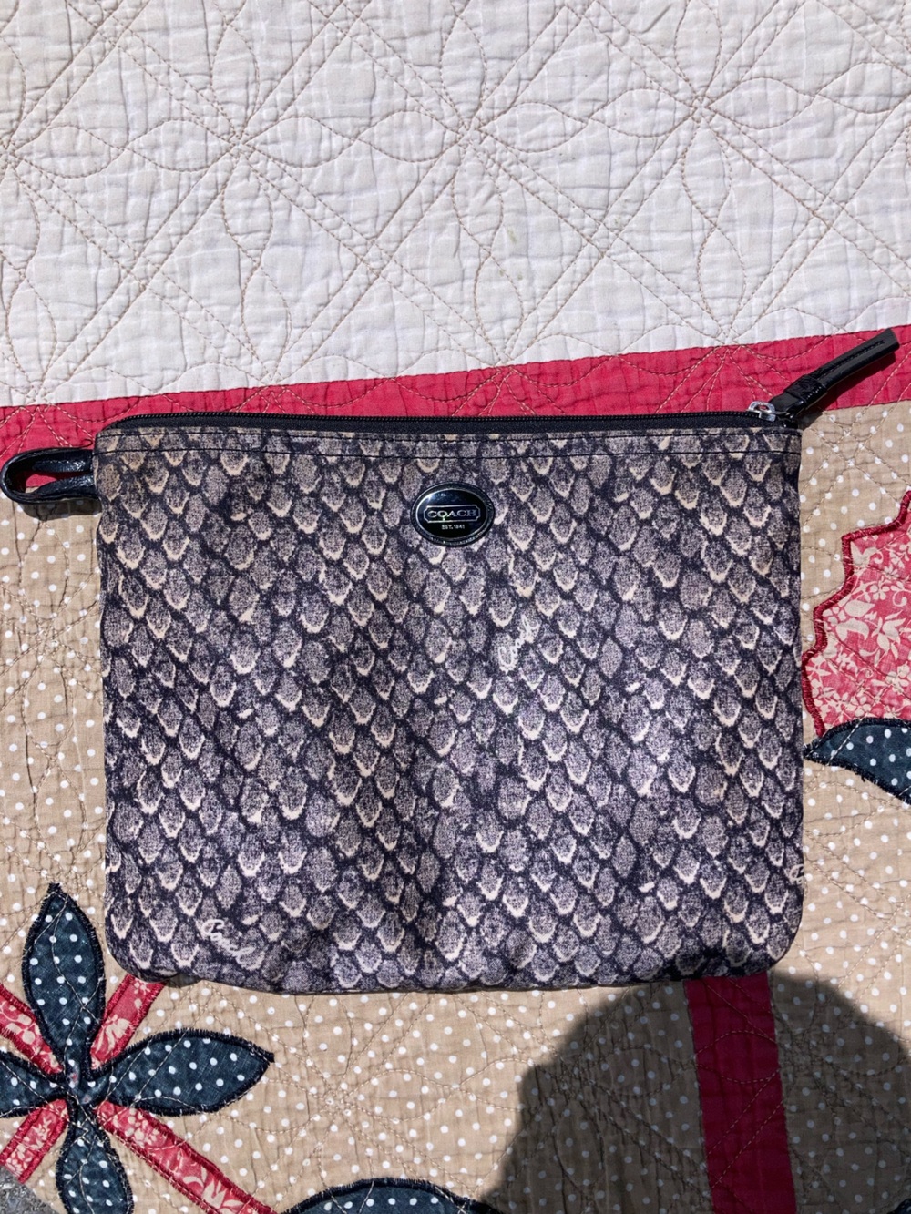 Coach Snake-Print Zip Pouch in Gray and Cream